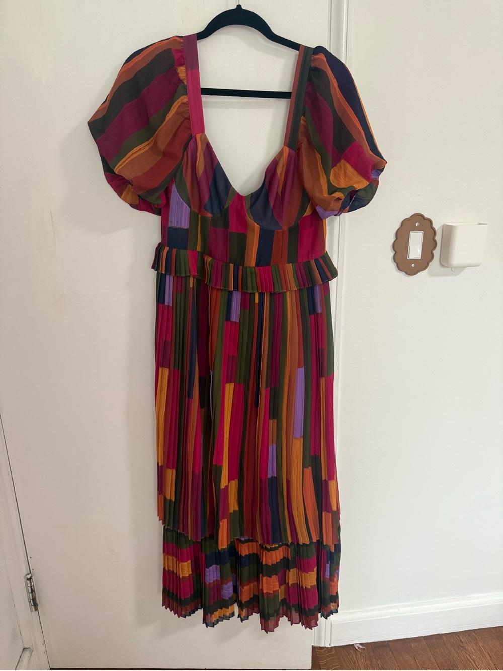 Farm Rio NWT Striped Pleated Midi Dress - Picture 2 of 5